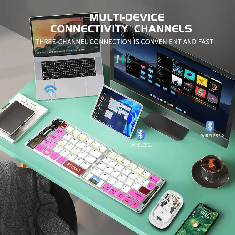 Wireless BT Foldable Keyboard and Mouse Combo,Ultra Slim, Rechargeable, Silent, Portable Travel Keyboard for Laptop,Tablet,Phone