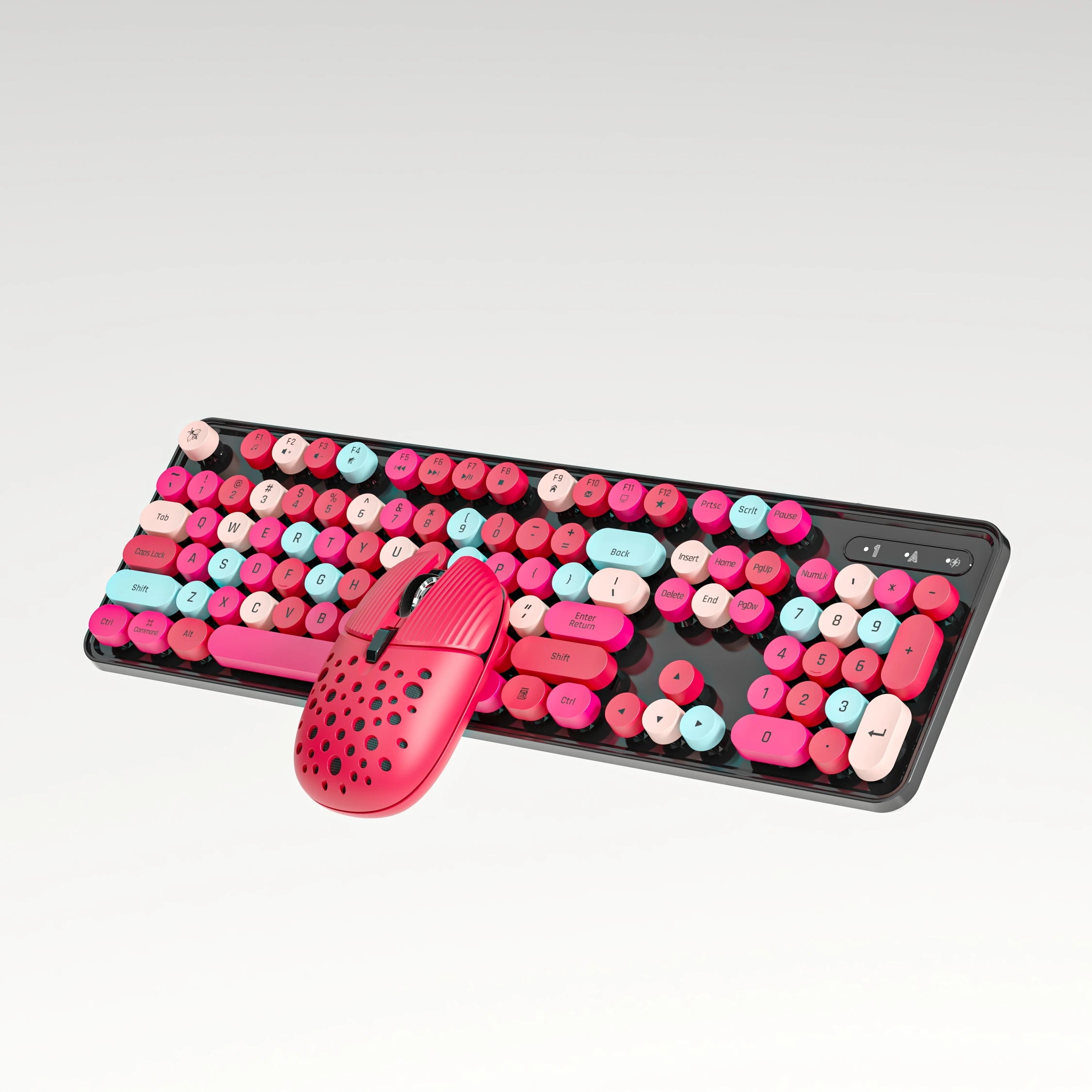 104 Keys 2.4G Wireless Gaming Keyboard and Mouse Combo,Cute Retro Round Keycap Ergonomic Keyboard,With Multimedia function keys