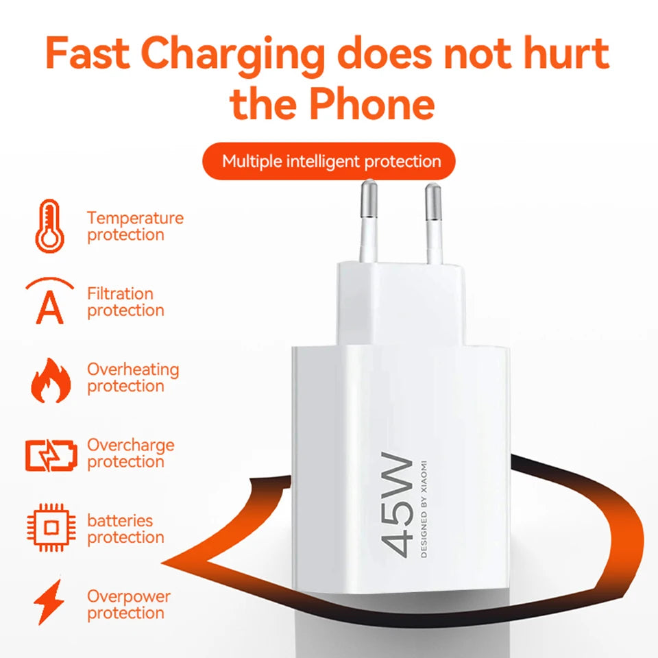 Original XIAOMI Charger 45W 33W Fast Turbo Charge Cable Usb C Travel Adapter Mi 11 10t Pro 10 11s Poco M7 X7 X5 X3 Redmi Note 15