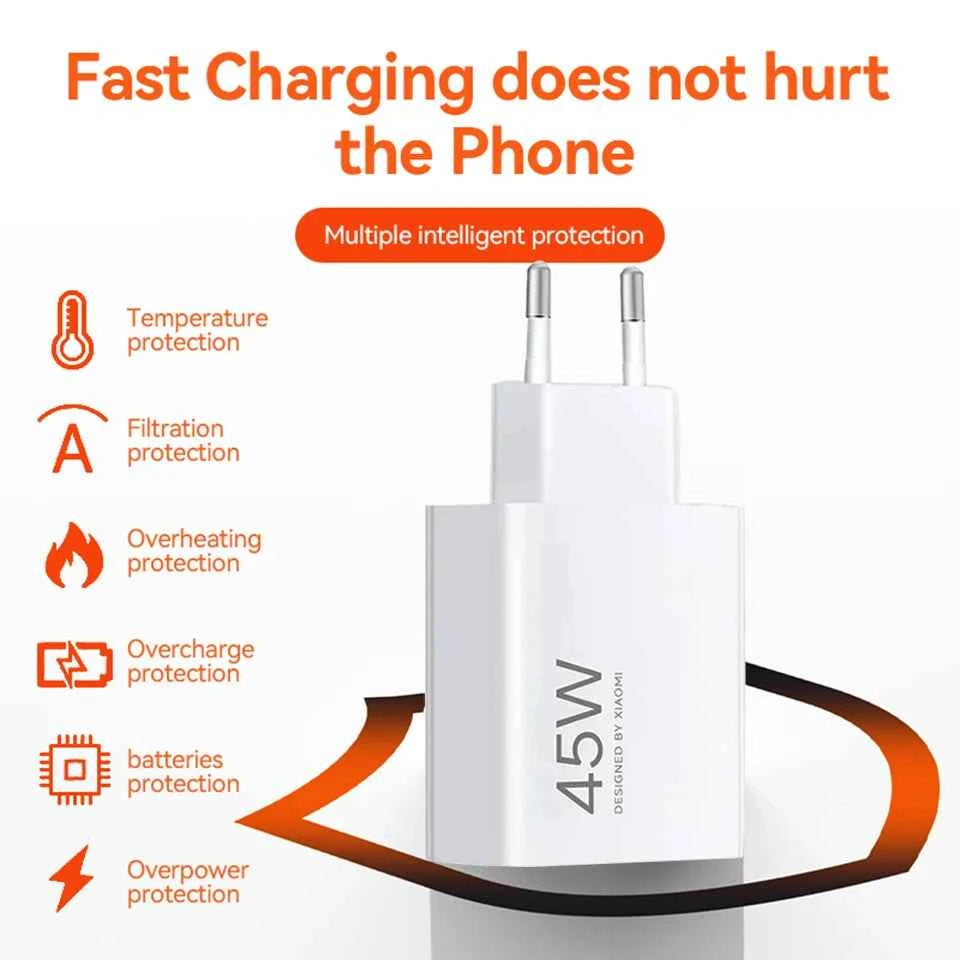 Original XIAOMI Charger 45W 33W Fast Turbo Charge Cable Usb C Travel Adapter Mi 11 10t Pro 10 11s Poco M7 X7 X5 X3 Redmi Note 15