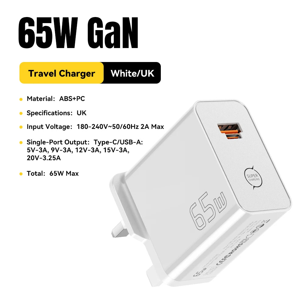ESSAGER 65W GaN Charger PD3.0 PPS QC4.0 Fully Compatible for iPhone 17 16 Samsung S26 MacBook Air Huawei Laptop PD Fast Charger