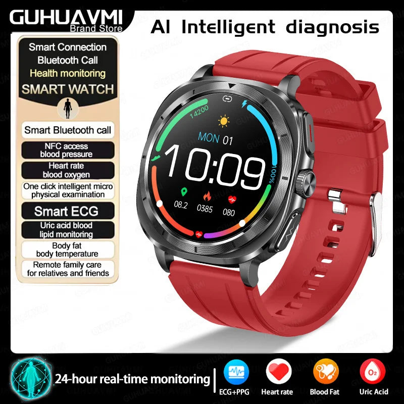 New Health Watch Uric Acid Blood Pressure Blood oxygen Body Analysis Body Fat SmartWatch ECG+PPG Bluetooth call Clock Women Men