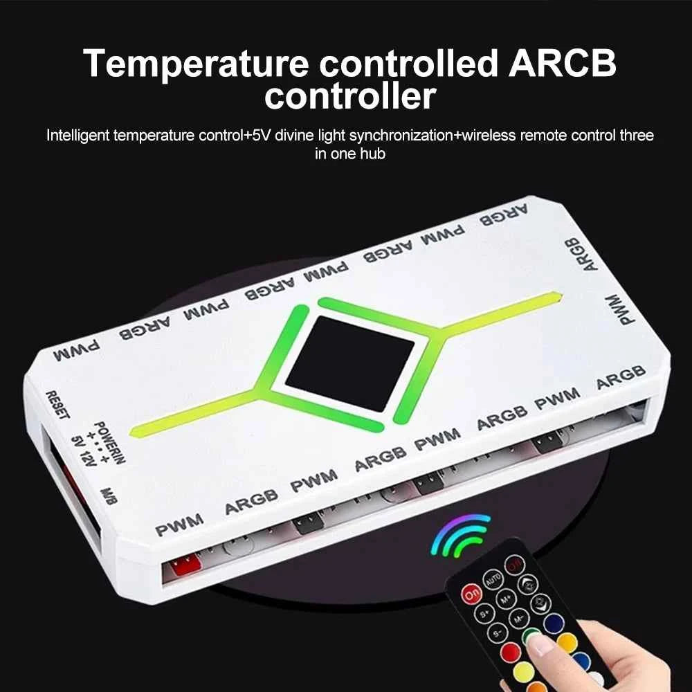 1 to 9 Port 5V 3Pin ARGB PWM Fan Hub Adapter with ARGB Controller PC Cooling Fan Hub Splitter SATA Power Supply PWM Magnetic Hub