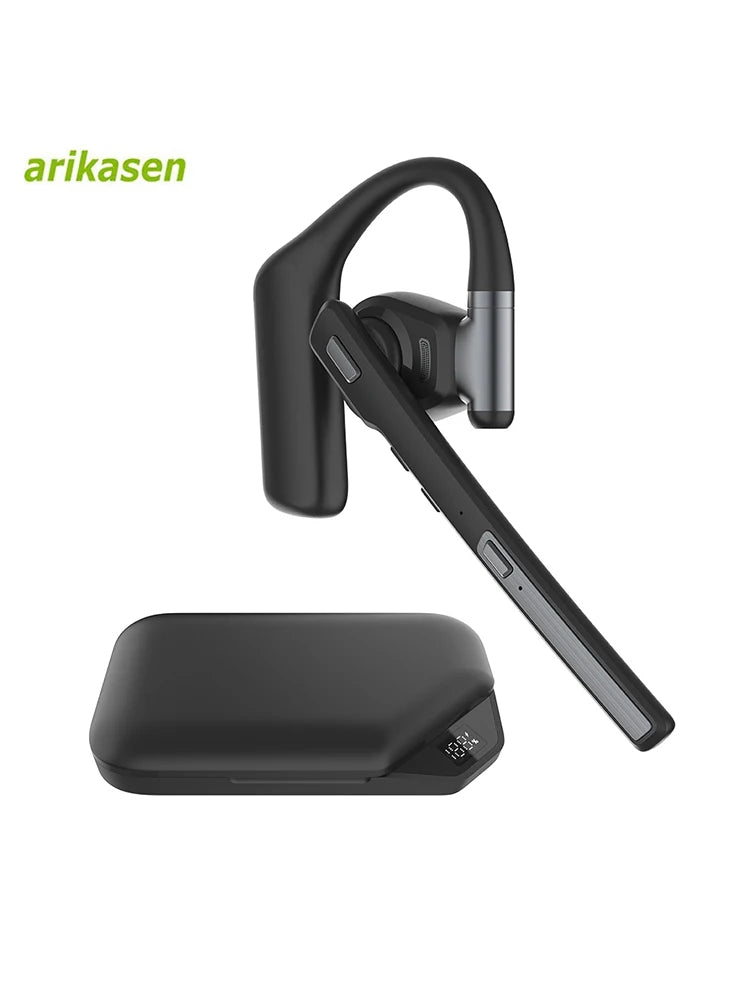 Bluetooth 6.0 Headset, Wireless Hands-Free Earpiece with ENC Dual Mic, Mute Button, Single-Ear Headphone for Trucker, Business
