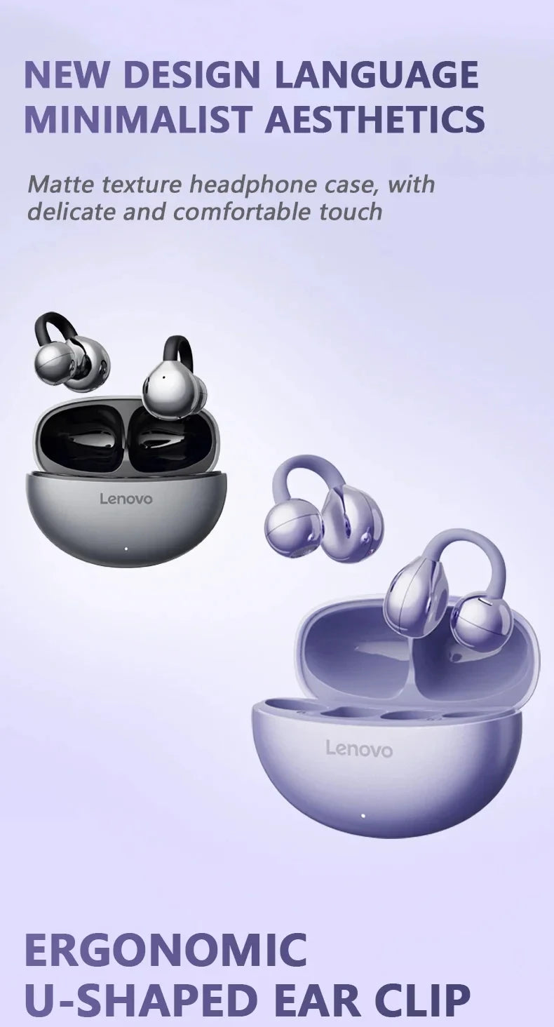 Original Lenovo TA410 TWS Panoramic Sound Effects Wireless Earbuds Ear Clip Bone Conduction With Mic Bluetooth 5.4 Headphones