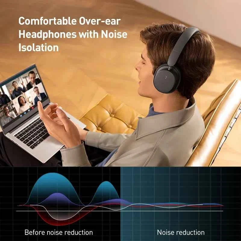 Baseus Wireless Headphones Bluetooth 5.3 HIFI Level Earphone 40mm Driver Foldable Over Ear Headsets 70H Playtime Spatial Audio