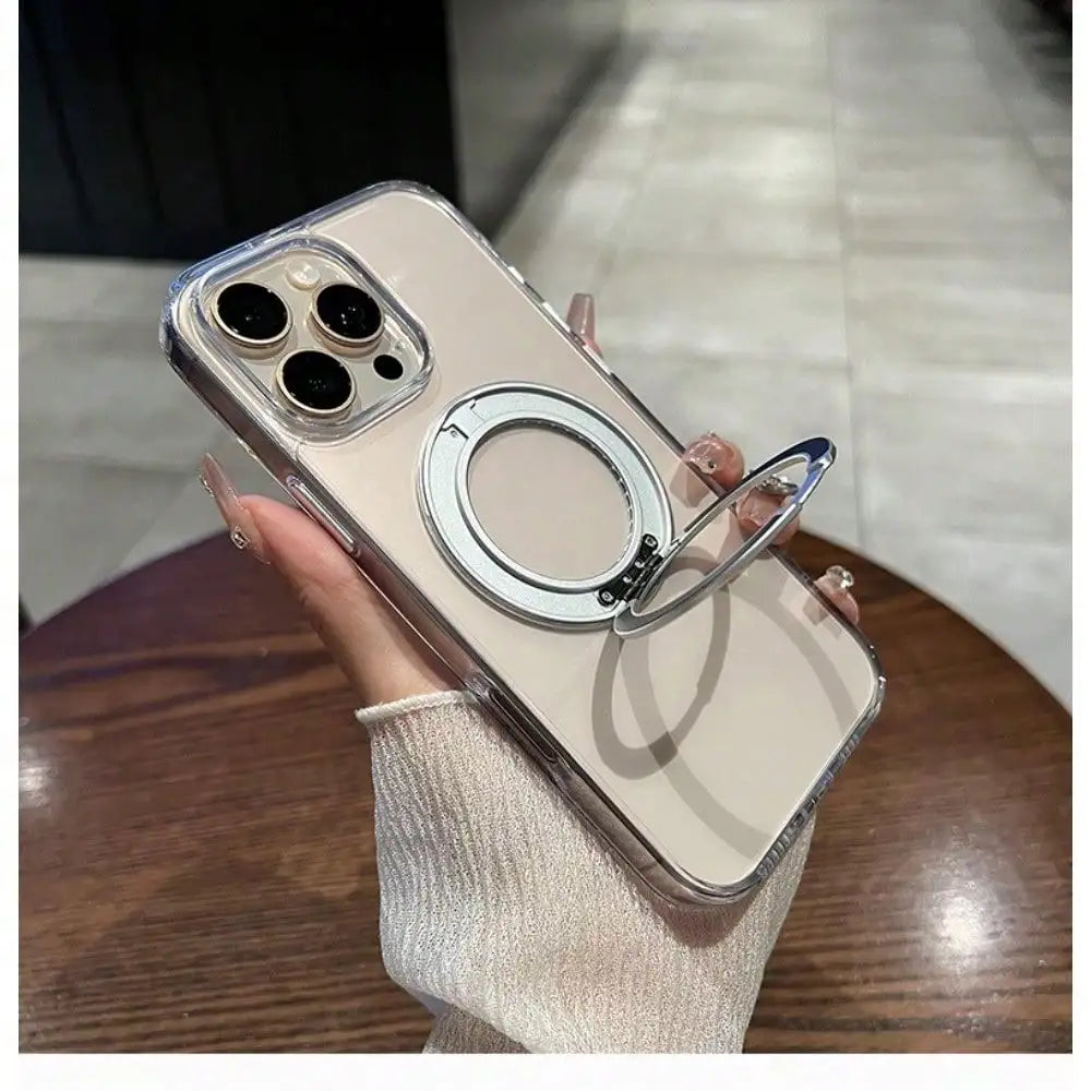 360 ° Rotating Metal Bracket Transparent Magnetic Phone Case, Suitable for IPhone 17 16 15 14 13, All Inclusive Soft Anti Fall