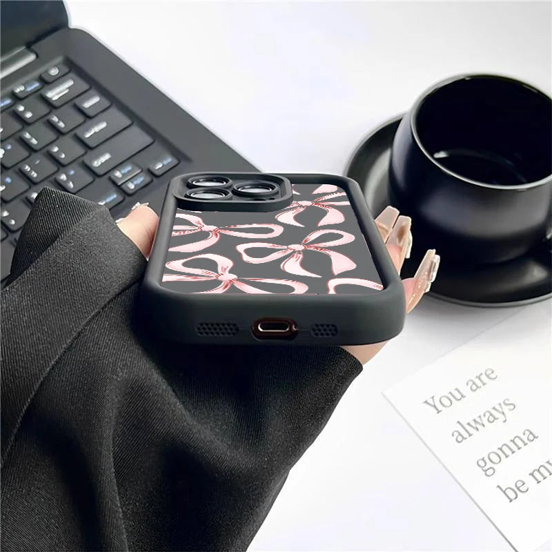 Soft TPU Case For  IPhone 17promax/17air 16 15 14 13 12 11 Pro Max X XS Anti-drop silicone phone case.Girl's pink ribbon bow