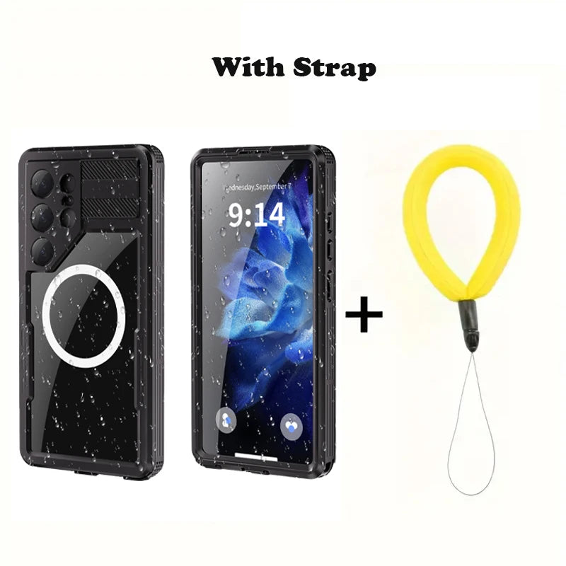 IP68 Waterproof Phone Case with Magnetic Lanyard for Samsung Galaxy S25 Ultra S24 (Note: S23 does not have a magnetic feature)
