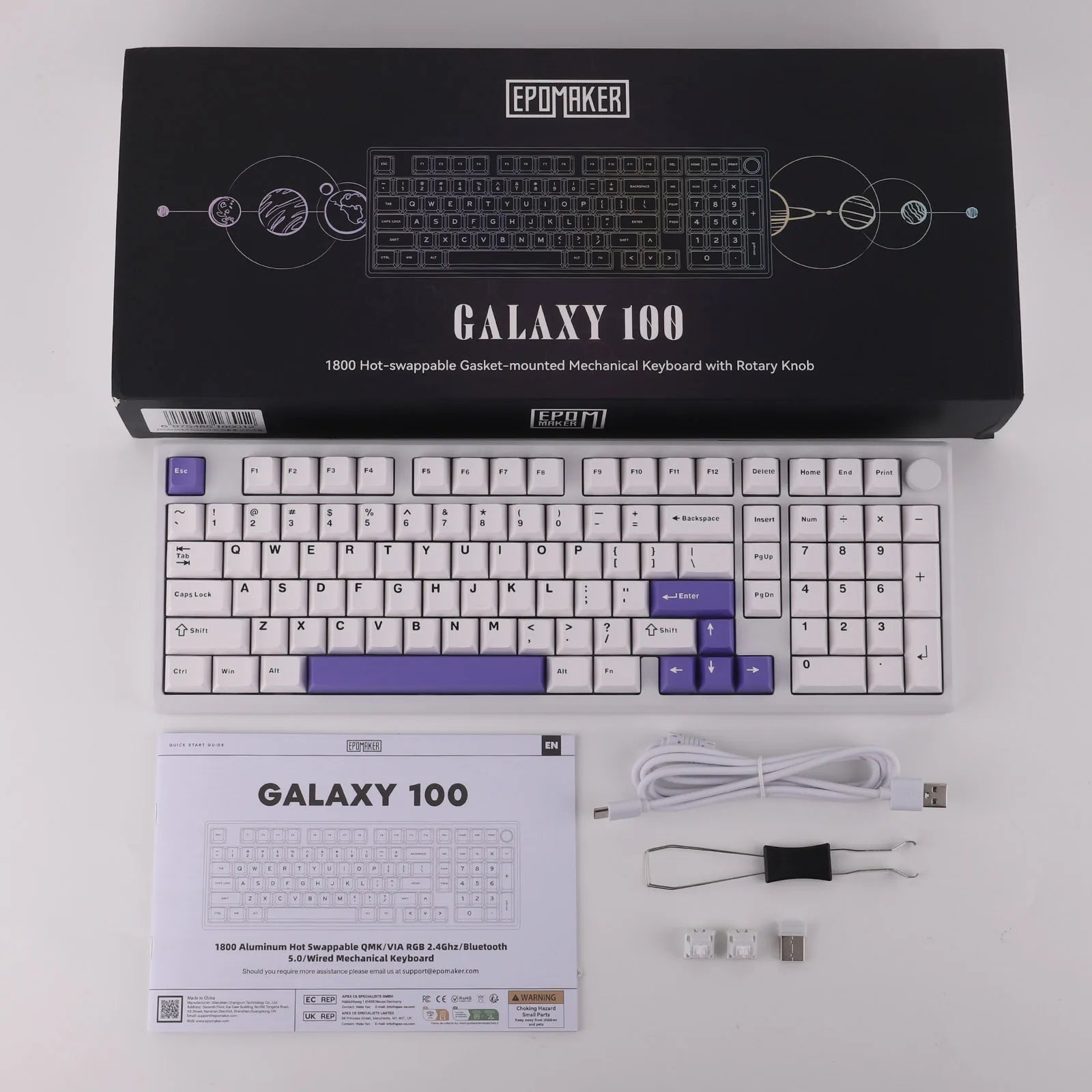 EPOMAKER Galaxy100 1800 ANSI US Layout QMK/VIA Wired/BT5.0/2.4Ghz Aluminum Mechanical Gaming Keyboard with Knob