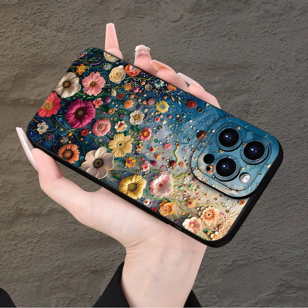 Color Flower Creative Personality Cool Oil Painting Printing Phone Case, Suitable for iPhone 16/15/14/13/12/Pro Max