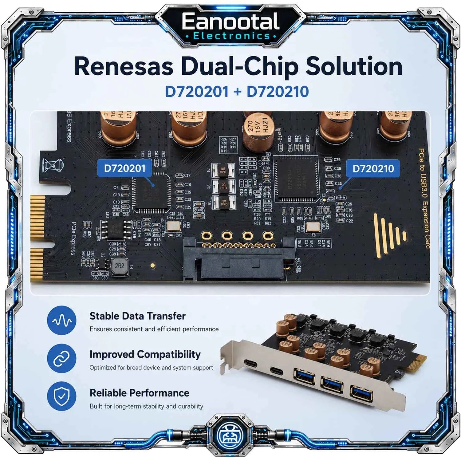 PCIe X1 to 5 Port USB 3.2 Gen 1 Expansion Card 3 USB-A 2 USB-C 5Gbps Adapter for Desktop PC