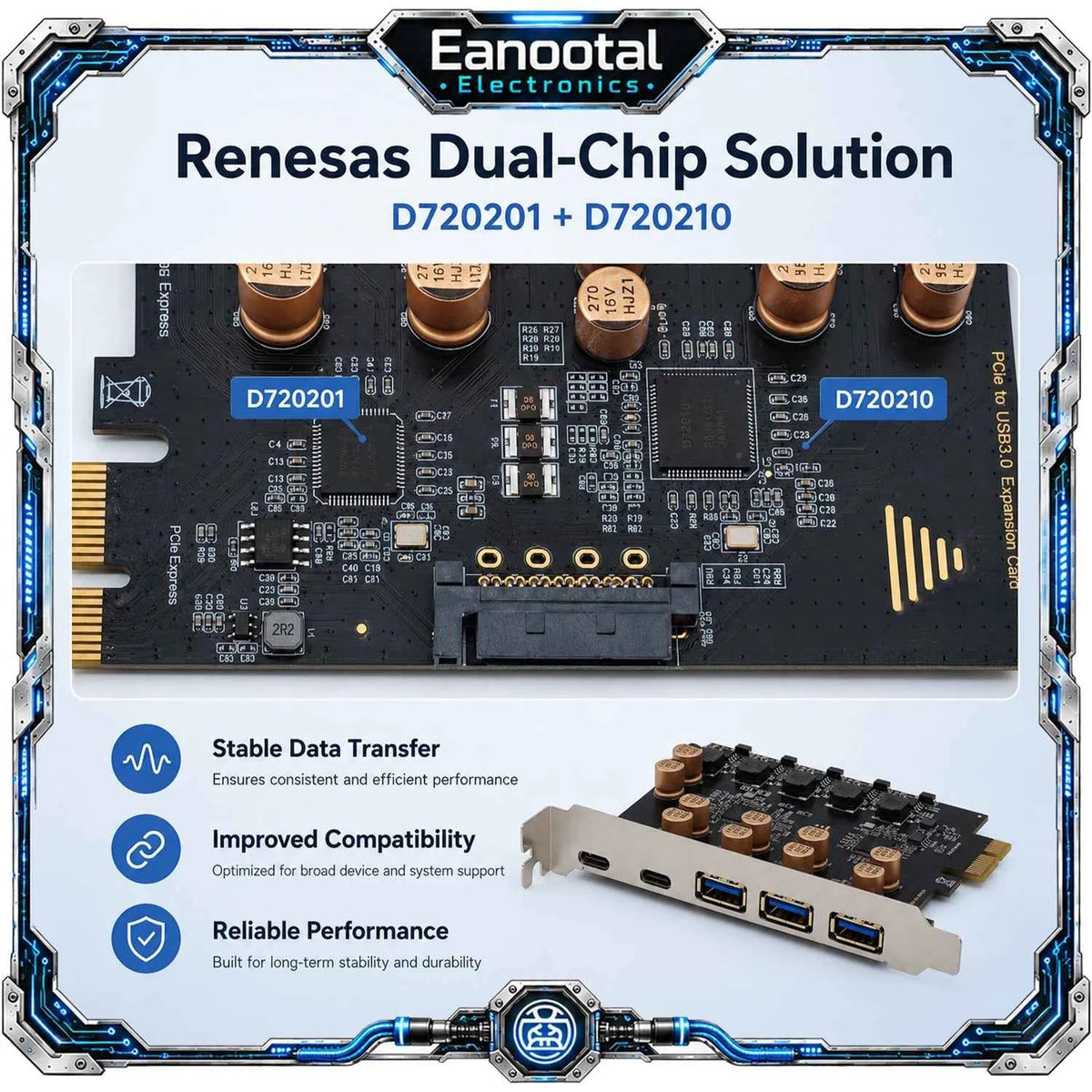 PCIe X1 to 5 Port USB 3.2 Gen 1 Expansion Card 3 USB-A 2 USB-C 5Gbps Adapter for Desktop PC