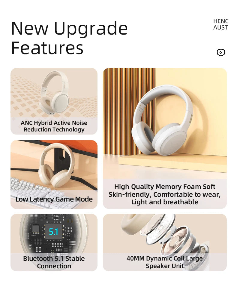 Lenovo TH30 Wireless Bluetooth Headphones with Headwear Earmuffs, Sports Earphones, Esports Games with Microphone