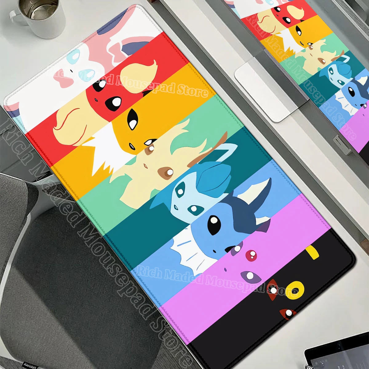 Game Card Pad Gaming Carpet Anime Keyboard Pad Pokemon Eevee Mousepad Gamer Mouse Pads Laptop Extended Desk Mat PC Cabinet Rug