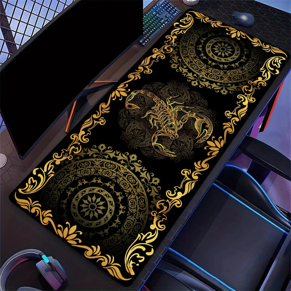 Golden Solar System Planet Pattern Mouse Pad, Large Stitched Edge Mouse Pad, XXL Keyboard Pad, Computer Desktop Accessories