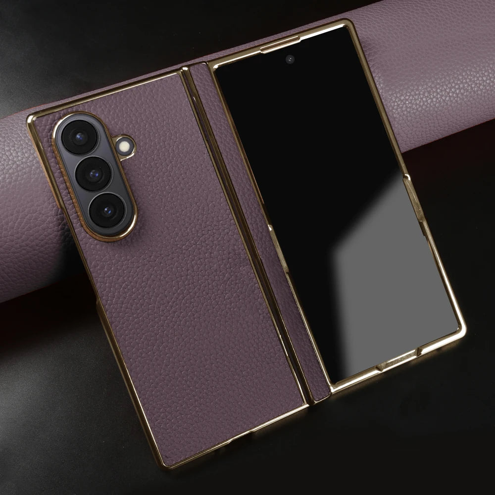 Genuine Leather Case For Samsung Galaxy Z Fold 7 6 5 4 3 fold4 fold3 Fold5 Fold6 Fold7 phone Cover Cases Fundas Coque Shell Capa