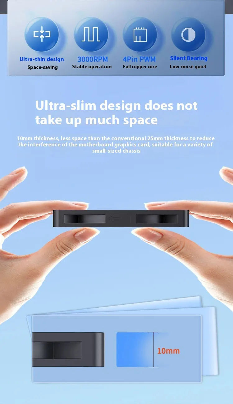TEUCER UT-8010 Slim 80MM PC Case Fan 800-3000RPM Intelligent Temperature Control 8CM Thickness 10mm Black Cooling Fan
