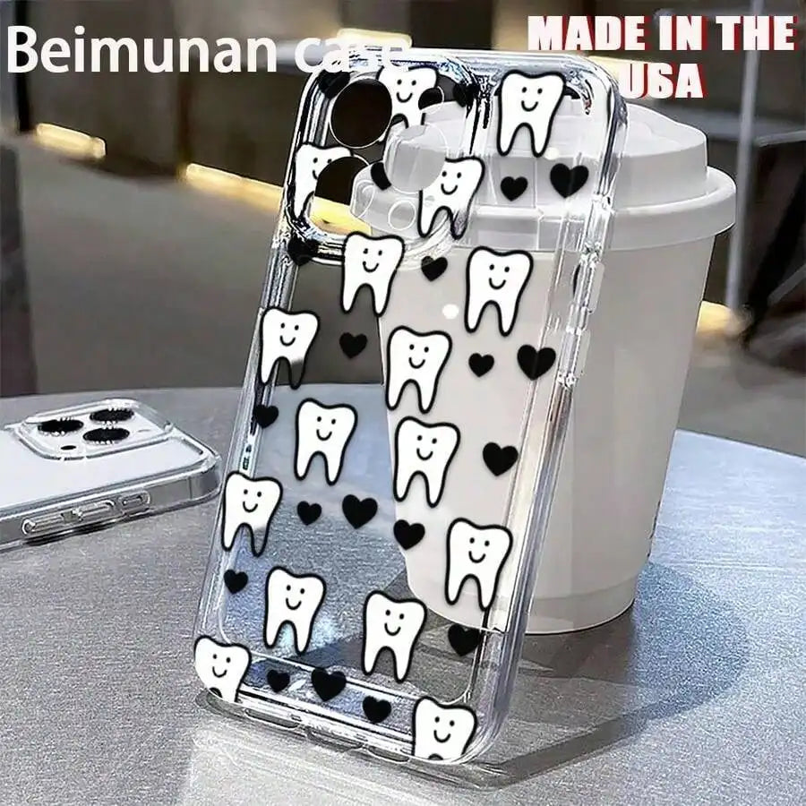 Cartoon Teeth Pattern All-Inclusive Mobile Phone Case With Built-In Lens Film Hard Shell Simple Creative Mirror Mobile Phone Case Suitable For IPhone 16/15/14/13/12/20 Pro Max Plus Anti-Fall Mobile Phone Case,Suitable For IPh