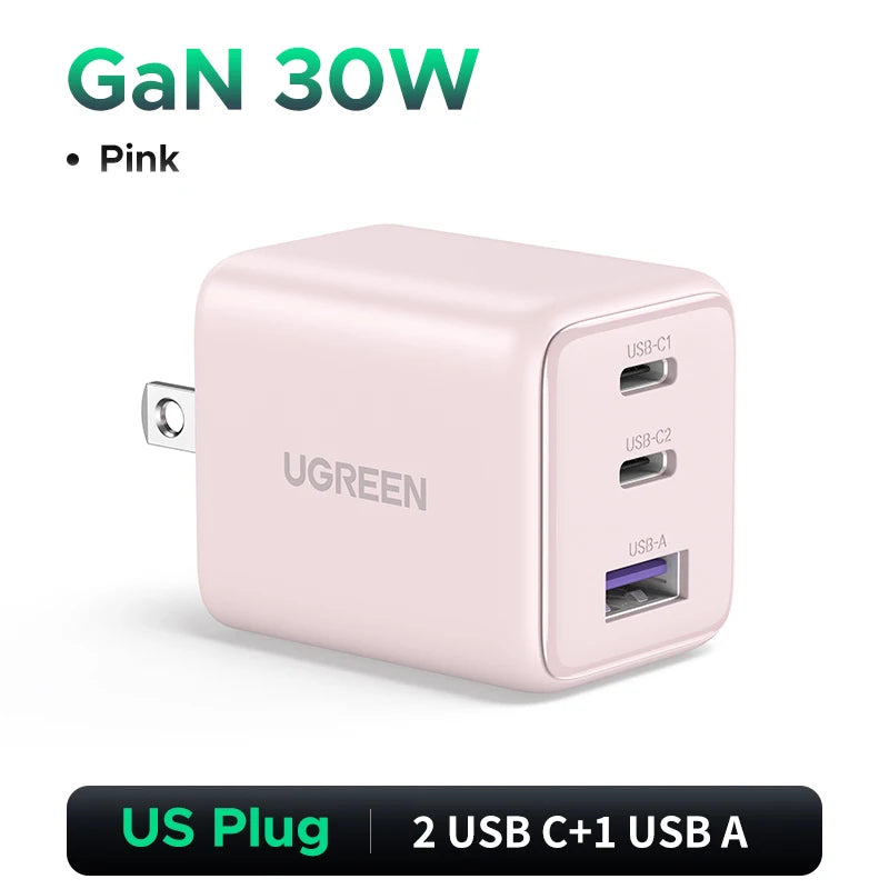 【US Plug】UGREEN 30W GaN Charger Mini PD 3.0 USB C Phone Charger For iPhone 17 16 15 Pro Max Samsung S25 Xiaomi Tablet iPad Air