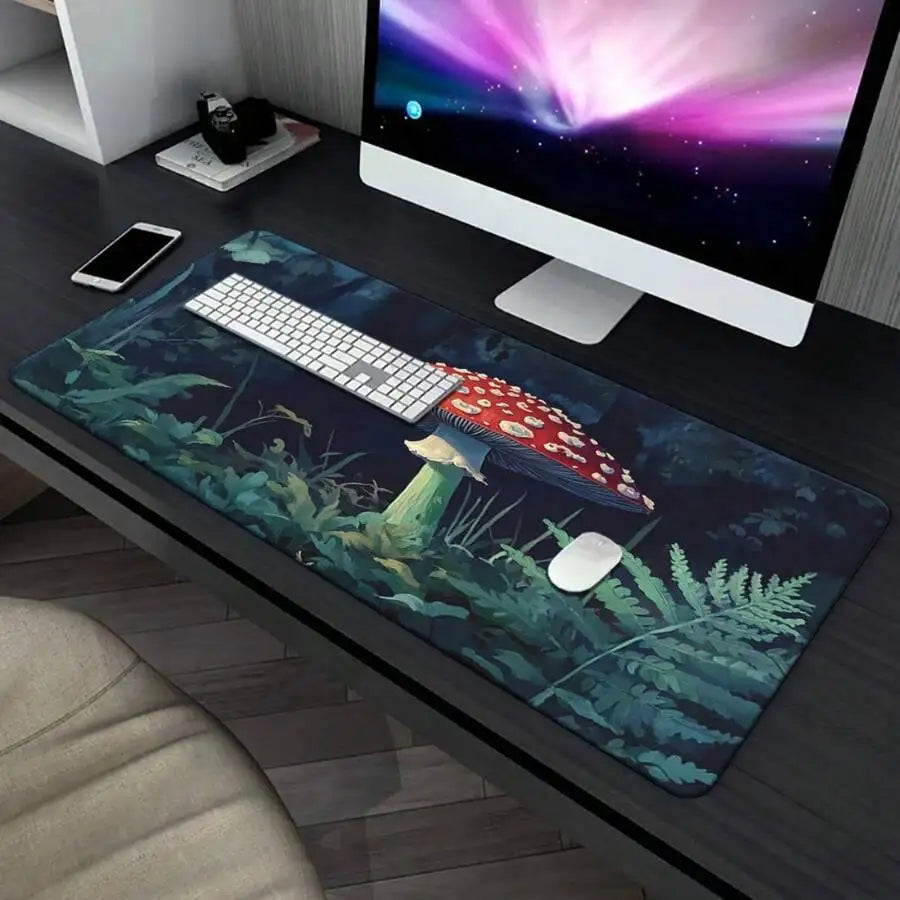 Red Mushroom Forest Design Mousepad Rubber Anti-Slip Gaming Office Desk Mat