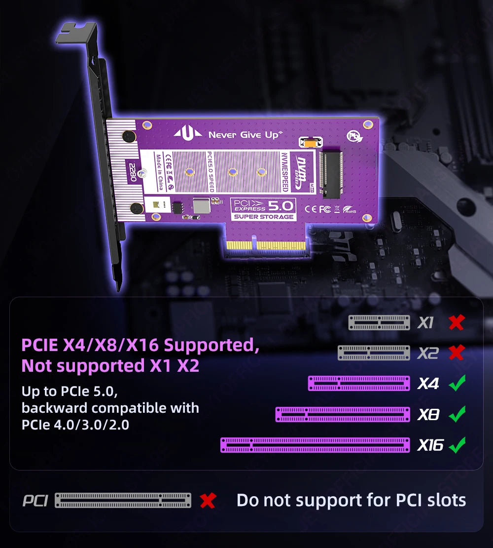 JEYI PCIe 5.0 to M.2 NVMe Adapter Card, High-Speed PCIe X4/X8/X16 to M2 SSD Converter with Cooling Heatsink for Gen5 SSD 128Gbps