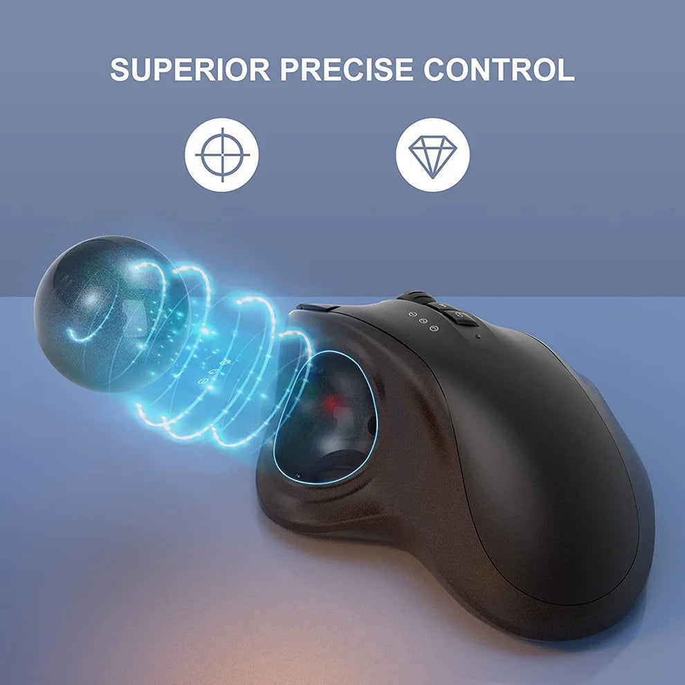Jomaa Black 2.4G + Bluetooth Wireless Trackball Mouse Rechargeable Rollerball Mice Ergonomic Mice Thumb Control Mouse Gaming