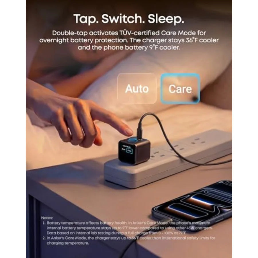 Smart Display Charger, Nano USB C Charger Block, 45W Max GaN Phone Charger, 180° Foldable Plug, Smart Recognition, Built-in Car