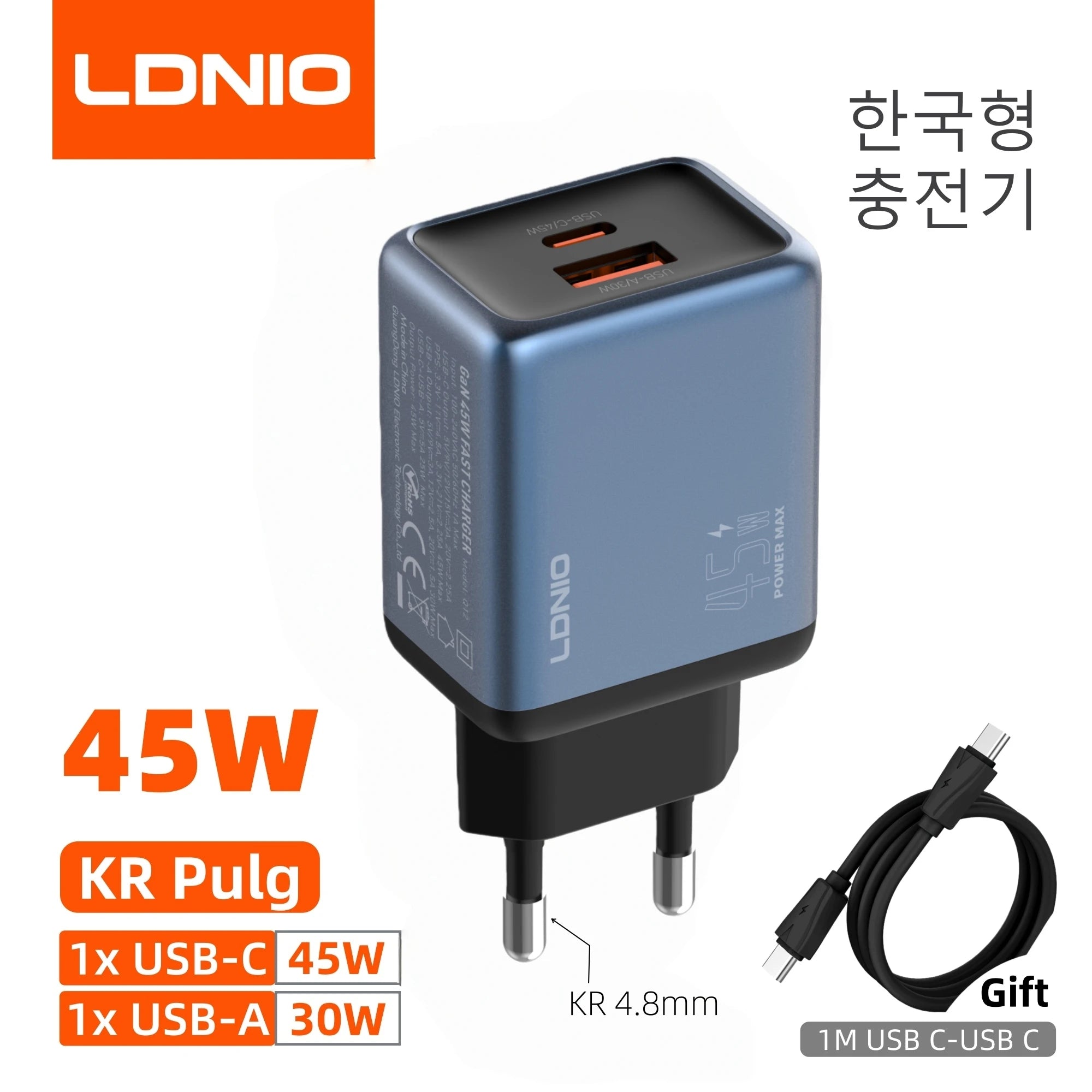 LDNIO Gan 45W Fast Charge Type-C Charger Compatible with 40W iPhone 17 pro Max Air Xiaomi Samsung Ultra - Fast Charging Adapter