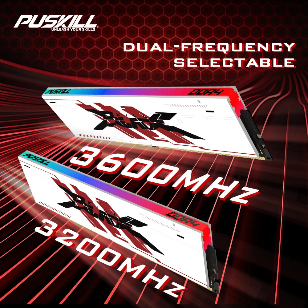 PUSKILL RGB DDR4 Memoria RAM  3600MHz 3200MHz 8GB 16GB  DIMM Desktop Gaming Memory - WinSupport Tech