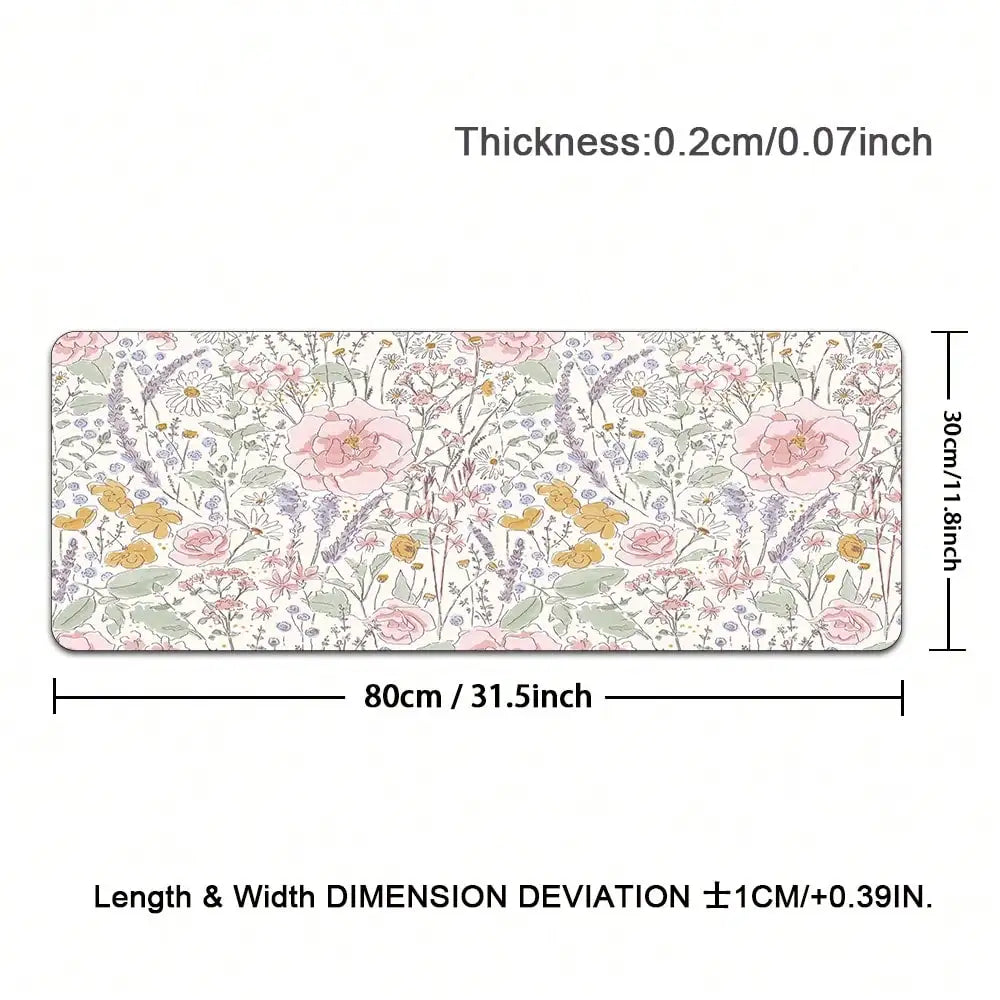 1pc Cute Floral Desk Mat Pink Flowers Plant Mouse Pad XXL Large Extended Gaming Mousepad Women Office Decor Desk Pad, Big Laptop Computer Keyboard And Mouse Mat