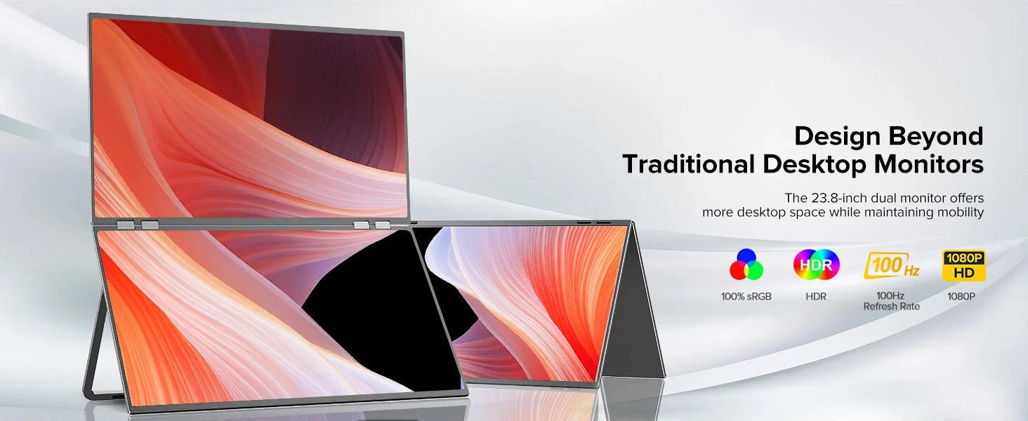 UPERFECT Delta Mega 23.8 Inch 100Hz Dual Screen Stacked Computer Monitor 1080P USB-C HDMI Gaming Laptop Extender Screen W/ VESA
