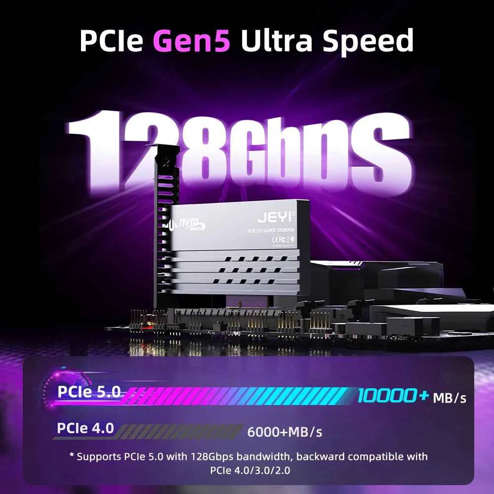JEYI PCIe 5.0 to M.2 NVMe Adapter Card, High-Speed PCIe X4/X8/X16 to M2 SSD Converter with Cooling Heatsink for Gen5 SSD 128Gbps