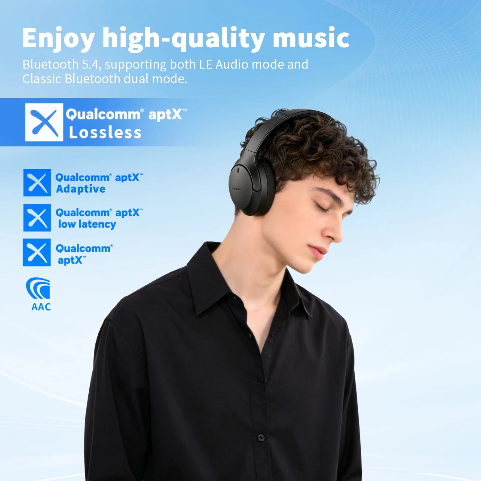 eppfun LE Audio Over Ear Bluetooth 5.4 Headphones with mic,Aptx Lossless/LC3/Auracast Headset for Music Gaming TV Watching