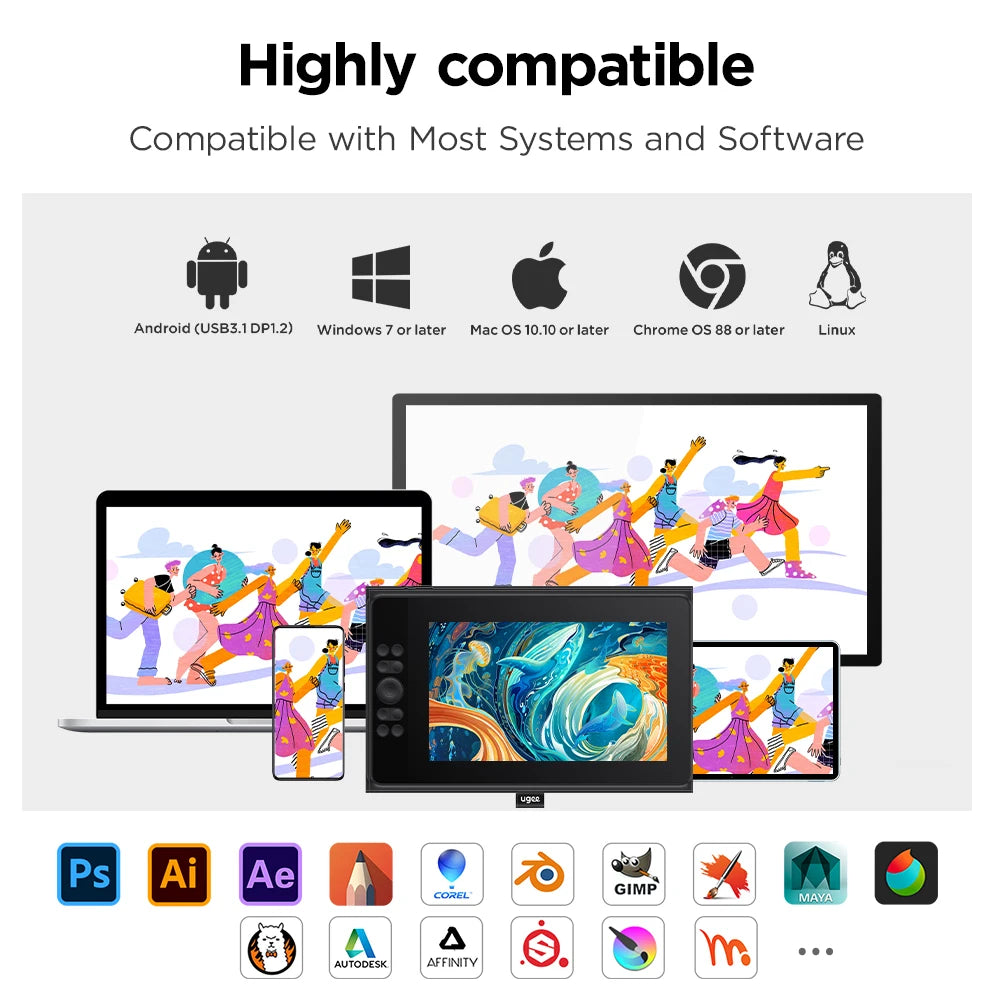 Ugee UE12 & UE12 Plus Drawing Tablet Graphic Table  Draw Display Digital Board Writing Pad Monitor for PC Windows Design Android