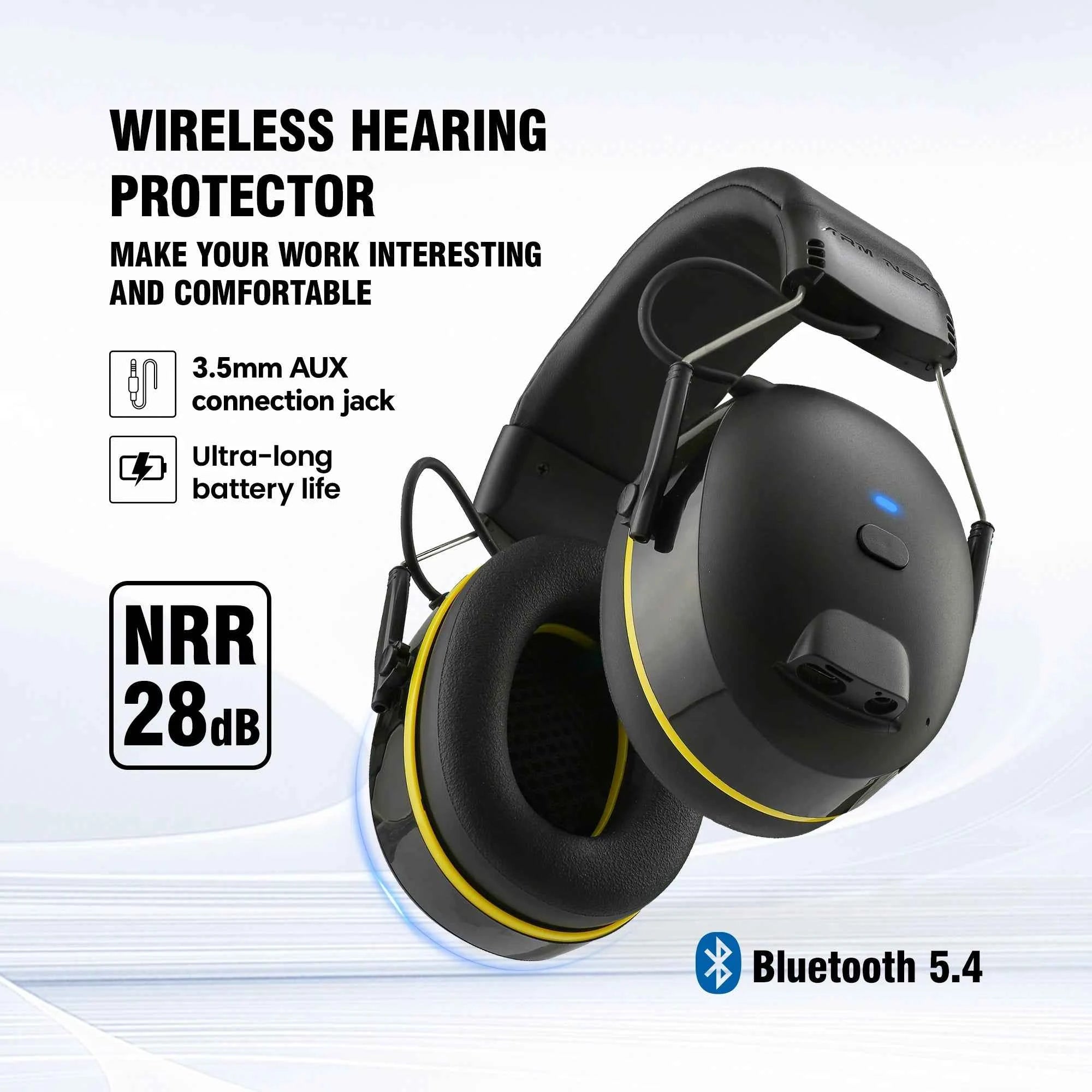 30dB SNR Hearing Protection Headphones with Bluetooth Rechargeable Noise Reduction Safety Ear Muffs Wireless Hearing Protector