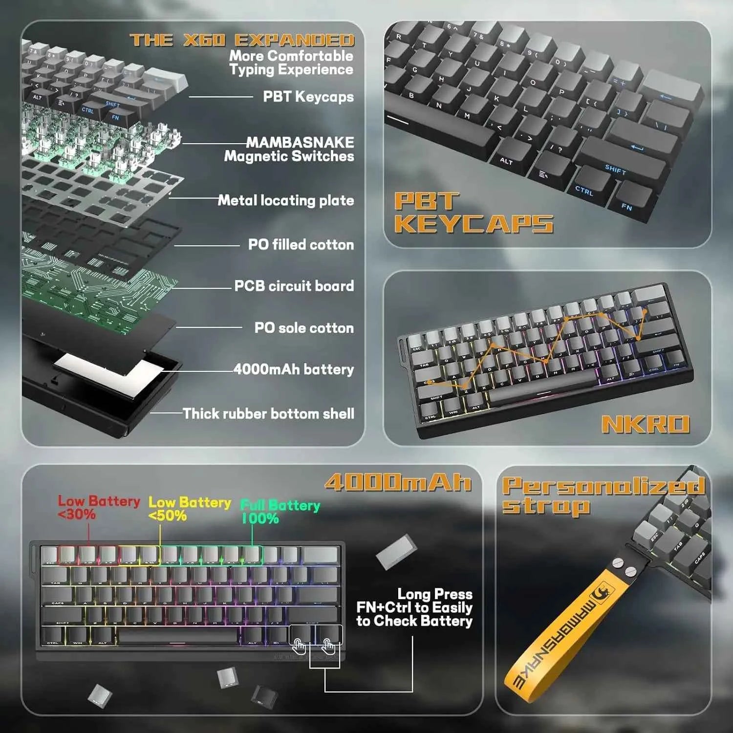 MAMBASNAKE x ATTACK SHARK X11&X60HE Mechanical Wireless Gaming Combo,Rapid Trigger Magnetic Switches 8K Keyboard