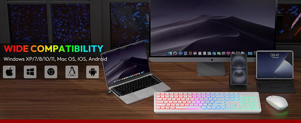 Backlit Wireless Keyboard and Mouse,Quiet Light Up Keys, Tilt Legs, Rechargeable USB Cordless Combo for Computer, PC, Laptop