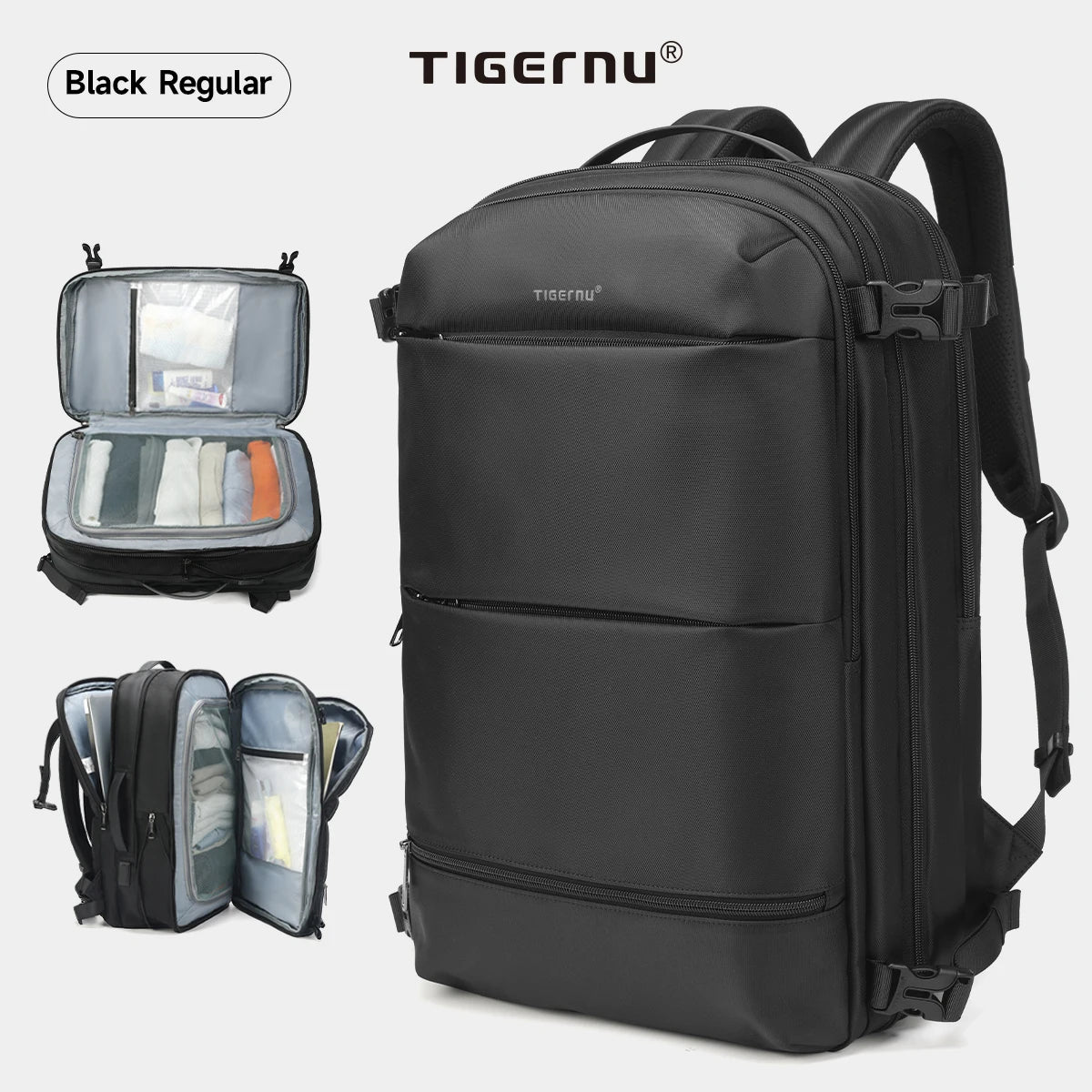 Tigernu Vacuum Compression Backpack Men Women Expandable Travel Backpacks Luggage With USB Large Capacity For 17 Laptop Back
