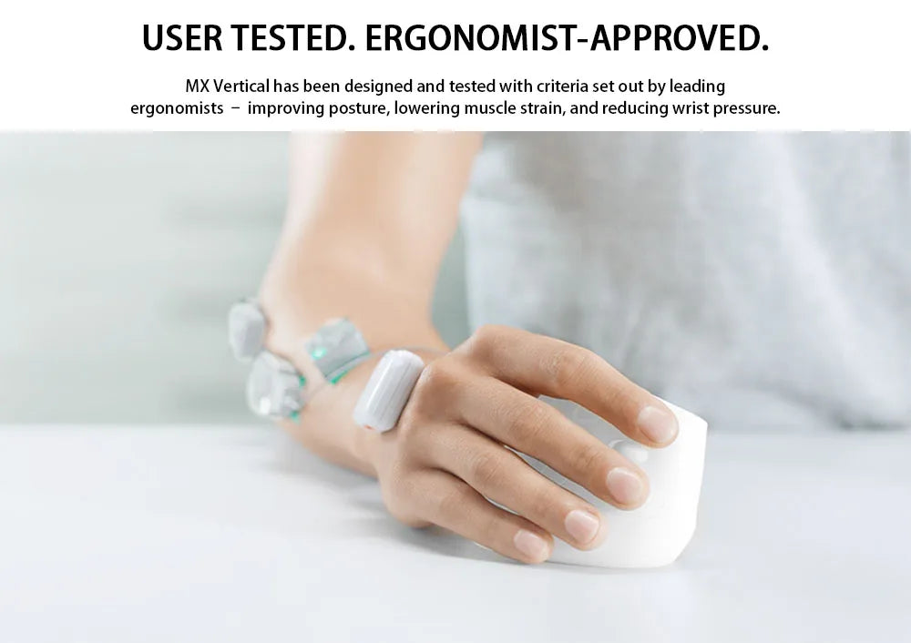 Logitech MX Vertical Wireless Mouse – Ergonomic Design Reduces Muscle Strain, Move Content Between 3 Windows and Apple Computer