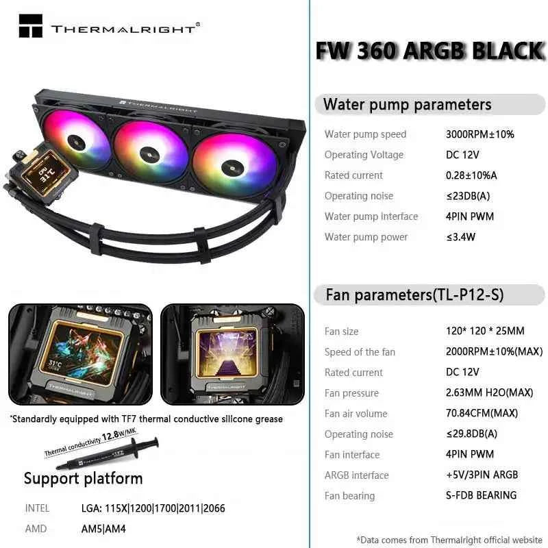 Thermalright FW 360 All-in-one CPU Water cooling cooler 2.4-inch IPS LCD monitor Customizable themes For LGA1851/1700 AMDAM4/AM5