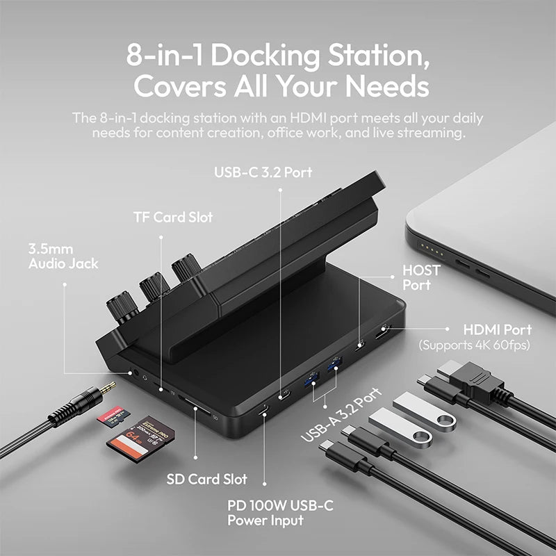 Ulanzi D200X StreamDeck Visual Keyboard Creative Control Hub 8-in-1 Docking Station Ecosystem Video Output Data Transfer Editing