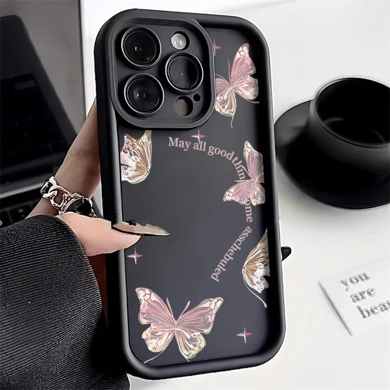 Black Butterfly Silicone Phone Case For iPhone 11 13 14 12 15 17 16 Pro Max Candy Color Soft Cover