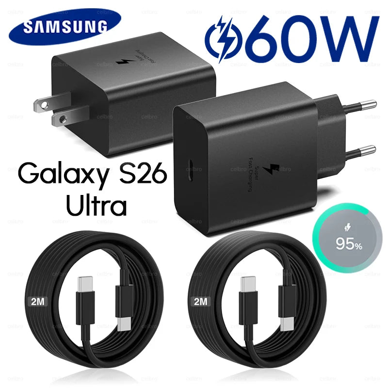 Samsung S26 Ultra original 60W Charger PD Type C Adapter EU Plug Fast Charge Samsung S25+ S25 S24 S23 S22 Ultra A57 Tab S10 S9