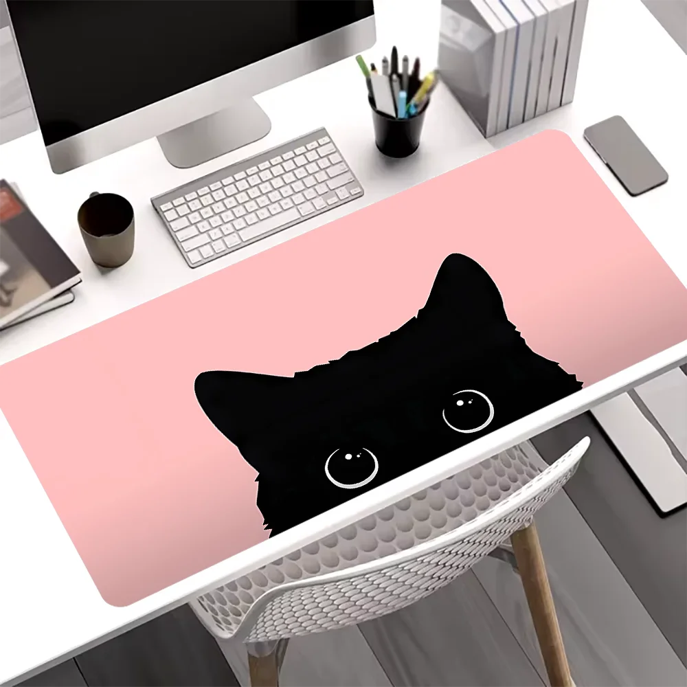 Large Black Cute Cat Mouse Pad Gaming Non-slip Rubber Base Precise Seam Design Washable Durable PC Desk Mat for Games and Office