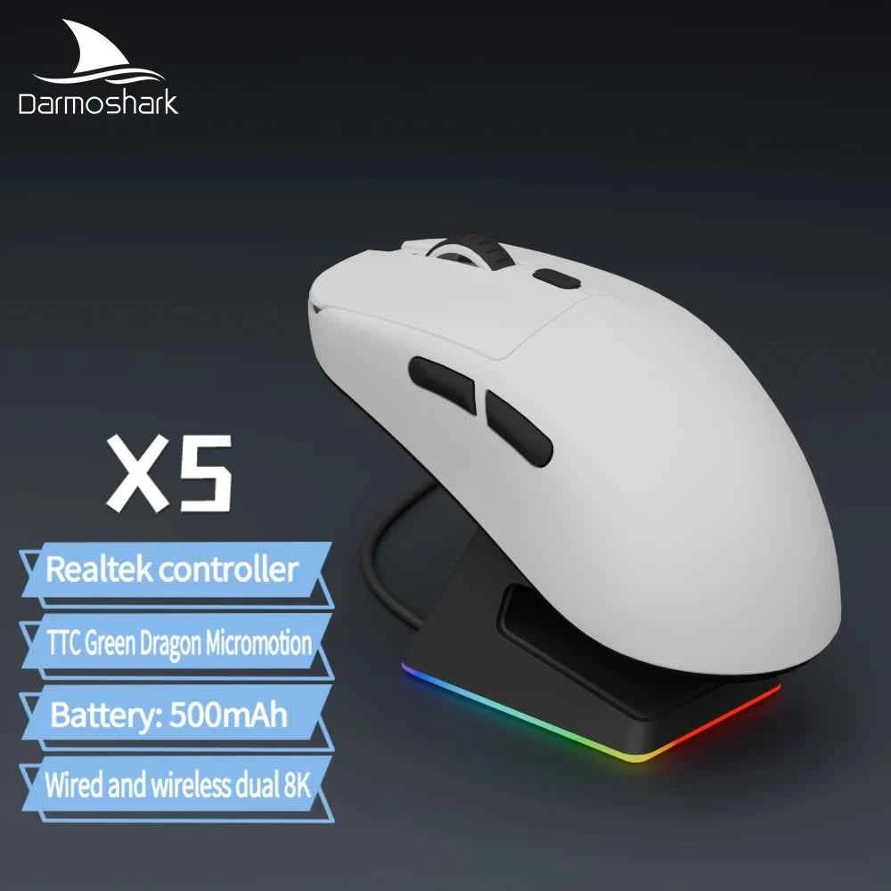 Darmoshark X5 Gaming Mouse 7Key PAW3395 Double 8K Wired Wireless 26000 DPI RGB Magnetic Charging Base Motospeed Macro Mouse