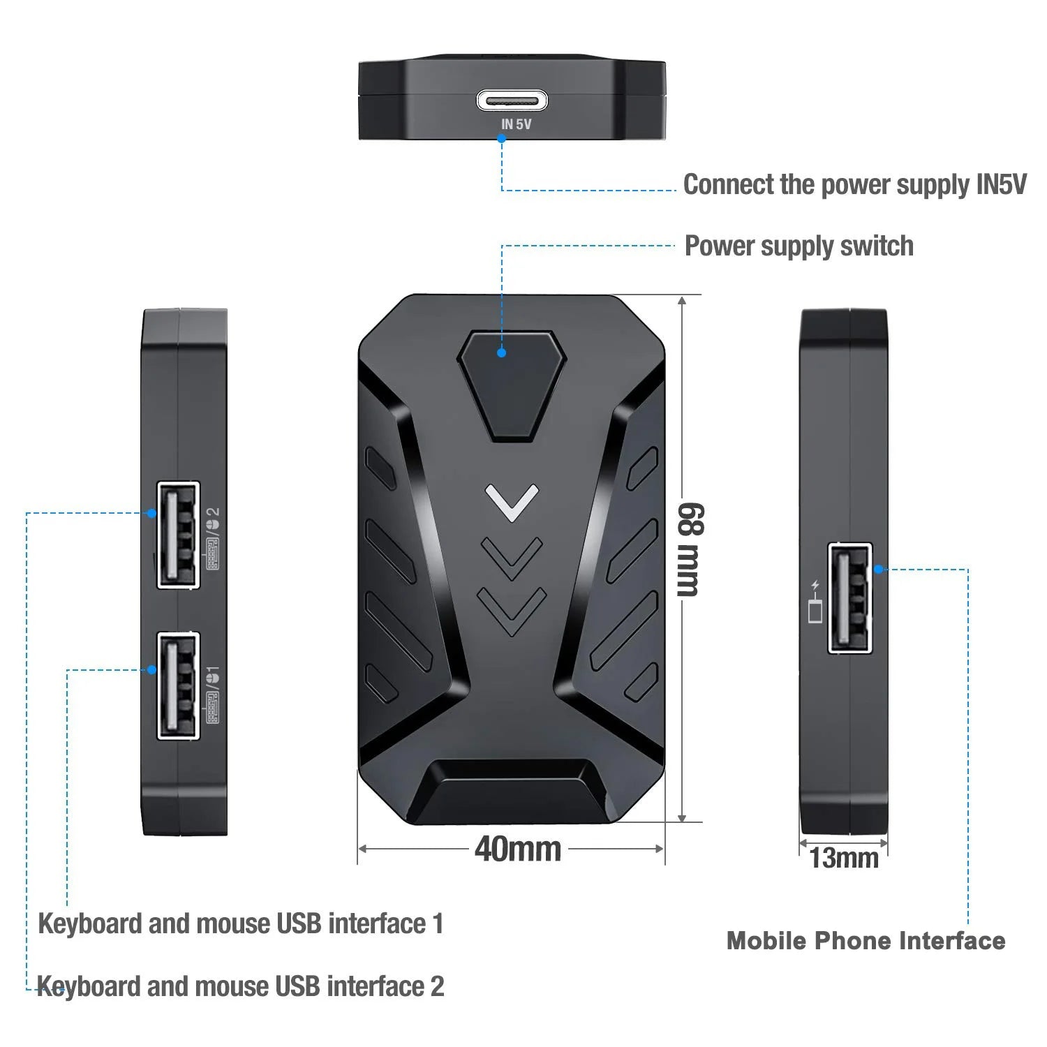 Mobile Games Converter Gaming Keyboard and Mouse Kit One Hand Gamer Keyboard Controller Bluetooth Wired Two Modes Mix Pro for PU