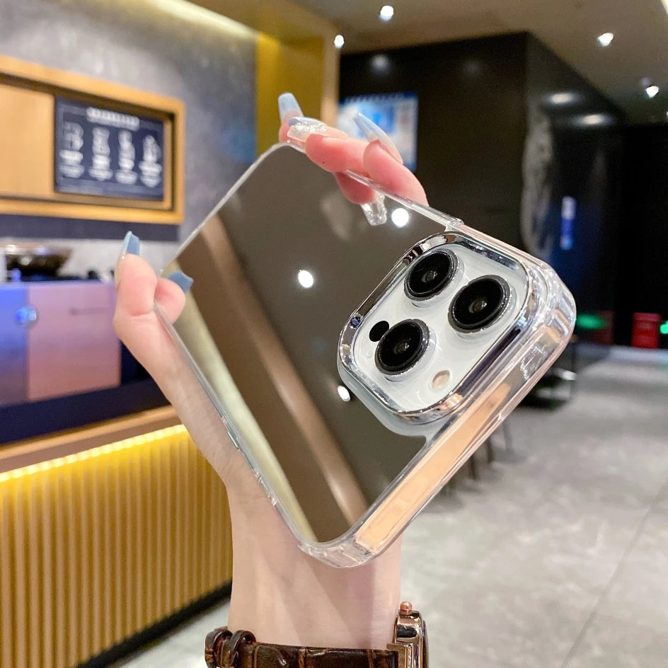 Luxury Plating Make Up Mirror Acrylic Phone Case For iPhone 17 Air 16 15 14 13 12 11 Pro Max Plus Mini XS X XR Shockproof Cover