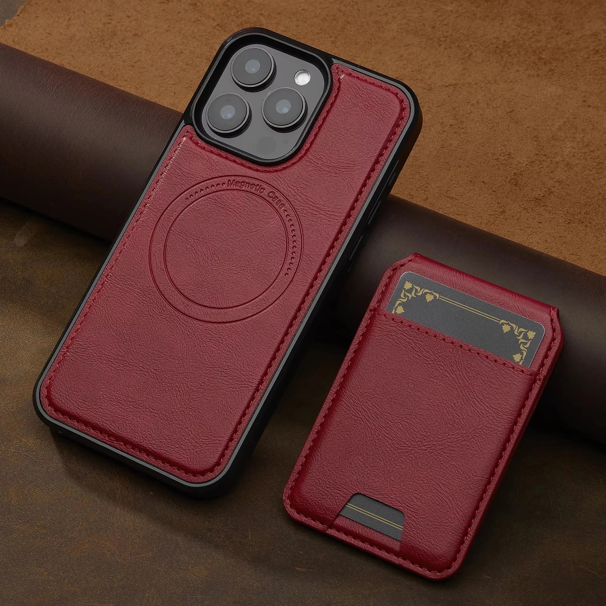 2 in 1 Detachable Leather iPhone Case with Card Pocket - Magnetic Cover for iPhone 17 pro Max 17 Air 15 14 13 12 11 pro Max
