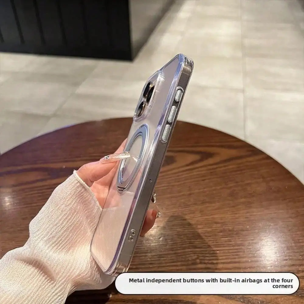 360 ° Rotating Metal Bracket Transparent Magnetic Phone Case, Suitable for IPhone 17 16 15 14 13, All Inclusive Soft Anti Fall